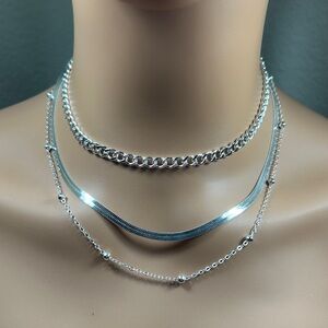 Stylish Silver Layered Necklace Set